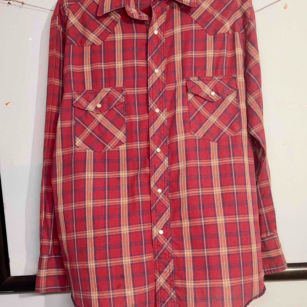Classic Men's Wrangler Plaid Shirt Size XL Long Sleeve Pearl Button Vintage